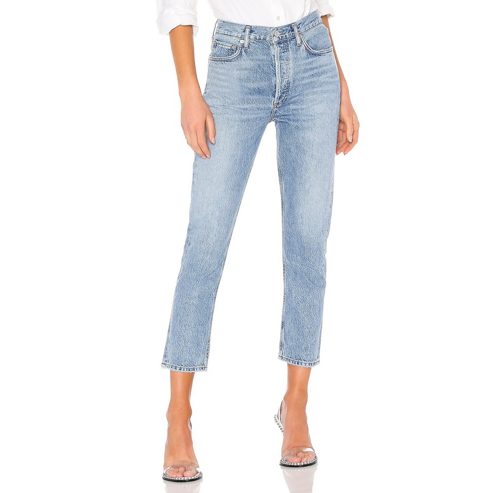 Agolde Riley High Rise Straight Crop Denim Jeans In Blur Blue Women's Size 25